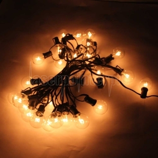 G40 25-LED Lâmpada Ao Ar Livre Quintal Lamp String Light com Fio Da Lâmpada Preta Transparente & Prata