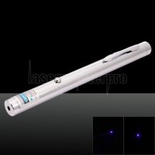 20mw 405nm azul e roxo luz único ponto de estilo impermeável de aço inoxidável ponteiro laser prata