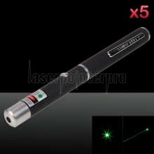5Pcs 5mW 532nm Mid-open Green Laser Pointer Black (No Packaging)