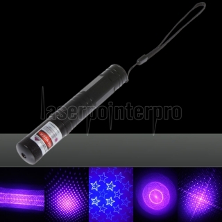 100mW padrão de pontos / padrão estrelado / multi-padrões foco roxo luz ponteiro laser caneta prata