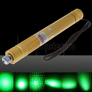 100mW Focus Starry Pattern Green Light Laser Pointer Pen with 18650 Rechargeable Battery Yellow