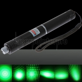 100mW Burning Focus Starry Pattern Green Light Laser Pointer Pen with 18650 Rechargeable Battery Black