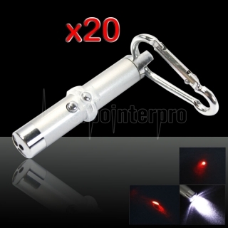 20pcs 2 in 1 5mW 650nm rot Laserpointer Silber (Red Laser + LED-Taschenlampe)