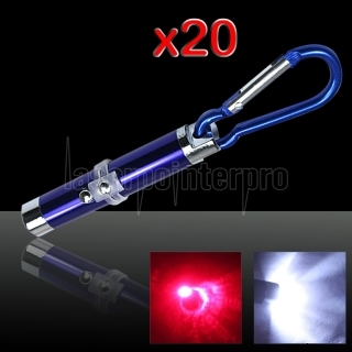 20pcs 2 em 1 5mW 650nm Red Laser Pointer Pen Blue (Red Lasers + lanterna LED)