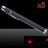5pcs 1mW 650nm Red Laser Pointer Pen Preto (com duas pilhas AAA)