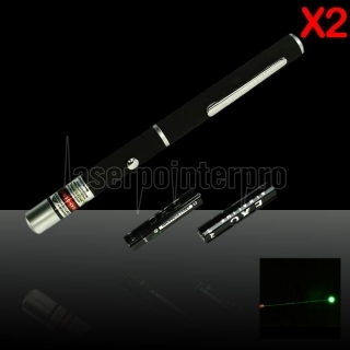 2pcs 30 mW 532nm Mid-open pluma verde del indicador del laser con la batería 2AAA