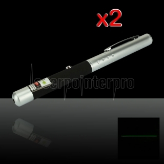 2pcs 200mW 532nm de media acero lápiz puntero láser verde con 2AAA Batería