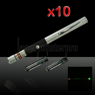 10Pcs 30mW 532nm Half-steel Green Laser Pointer Pen with 2AAA Battery