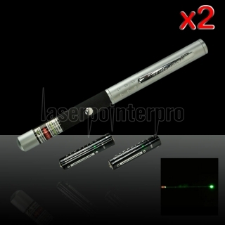 2pcs 30mW 532nm Halb Stahl grünen Laserpointer mit 2 AAA-Batterie