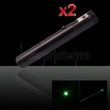 2Pcs 30mW 532nm Stile torcia Regolare la messa a fuoco verde penna puntatore laser con 18650 batteria