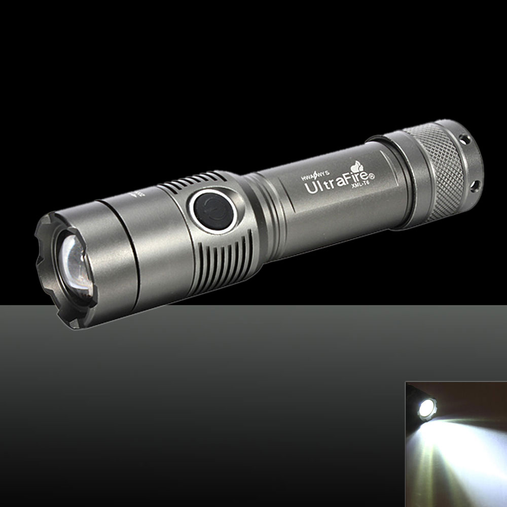 XM-L LED Small Bulb 2000lm White Light Three Modes Adjustable Focus Zooming Aluminum Alloy Flashlight Grey