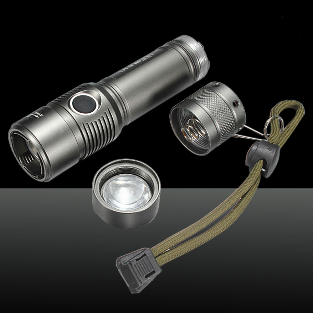 XM-L LED Small Bulb 2000lm White Light Three Modes Adjustable Focus Zooming Aluminum Alloy Flashlight Grey