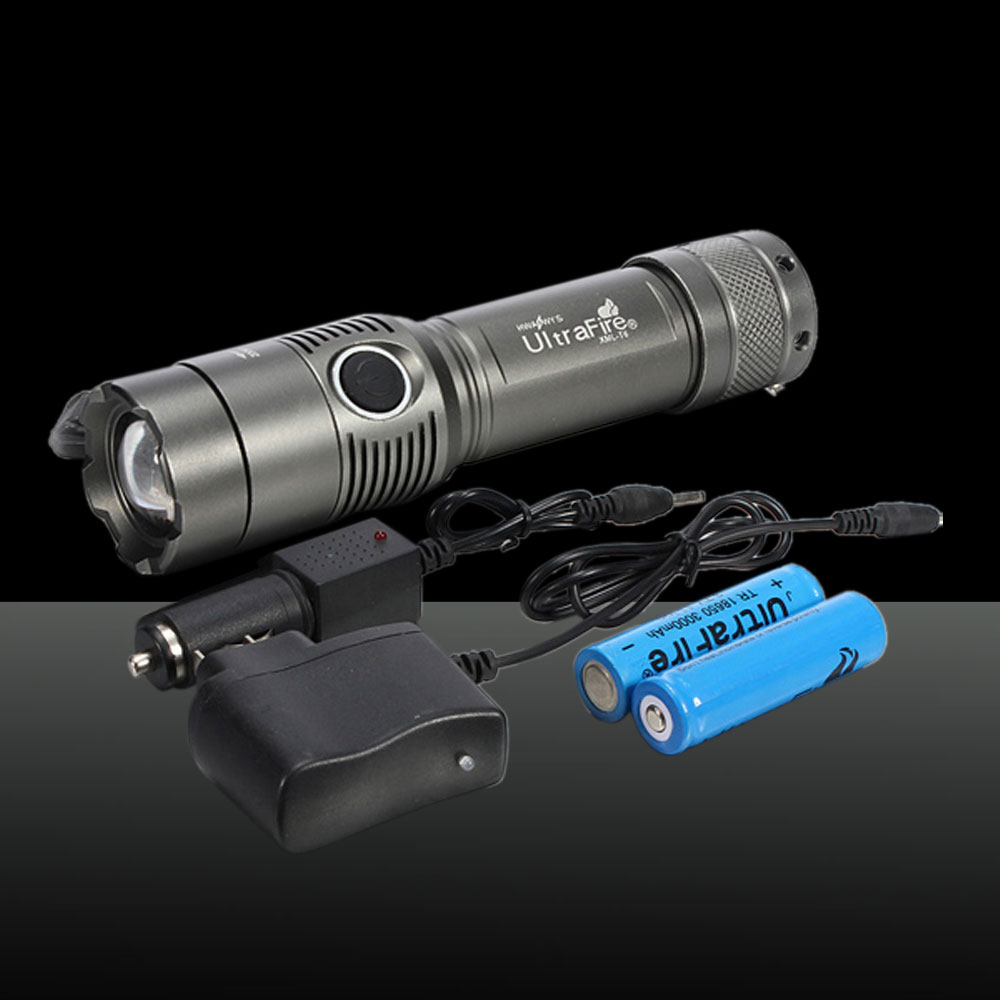 XM-L Bombilla pequeña LED 2000lm Luz blanca Tres modos Enfoque ajustable Zoom Aluminio Aleación Linterna Gris