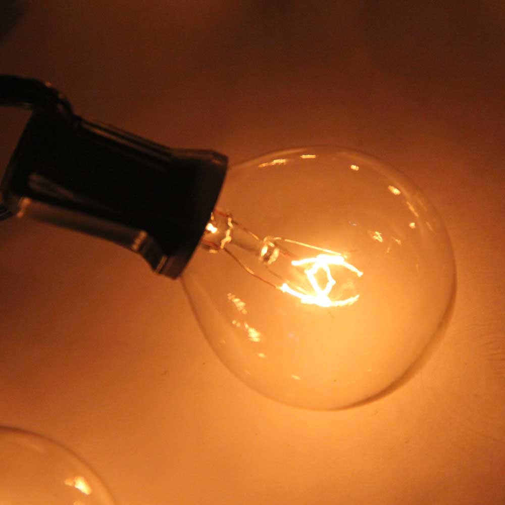 G40 25-LED Ampoule cour extérieure Lampe guirlande lumineuse avec fil de lampe noir transparent et argent