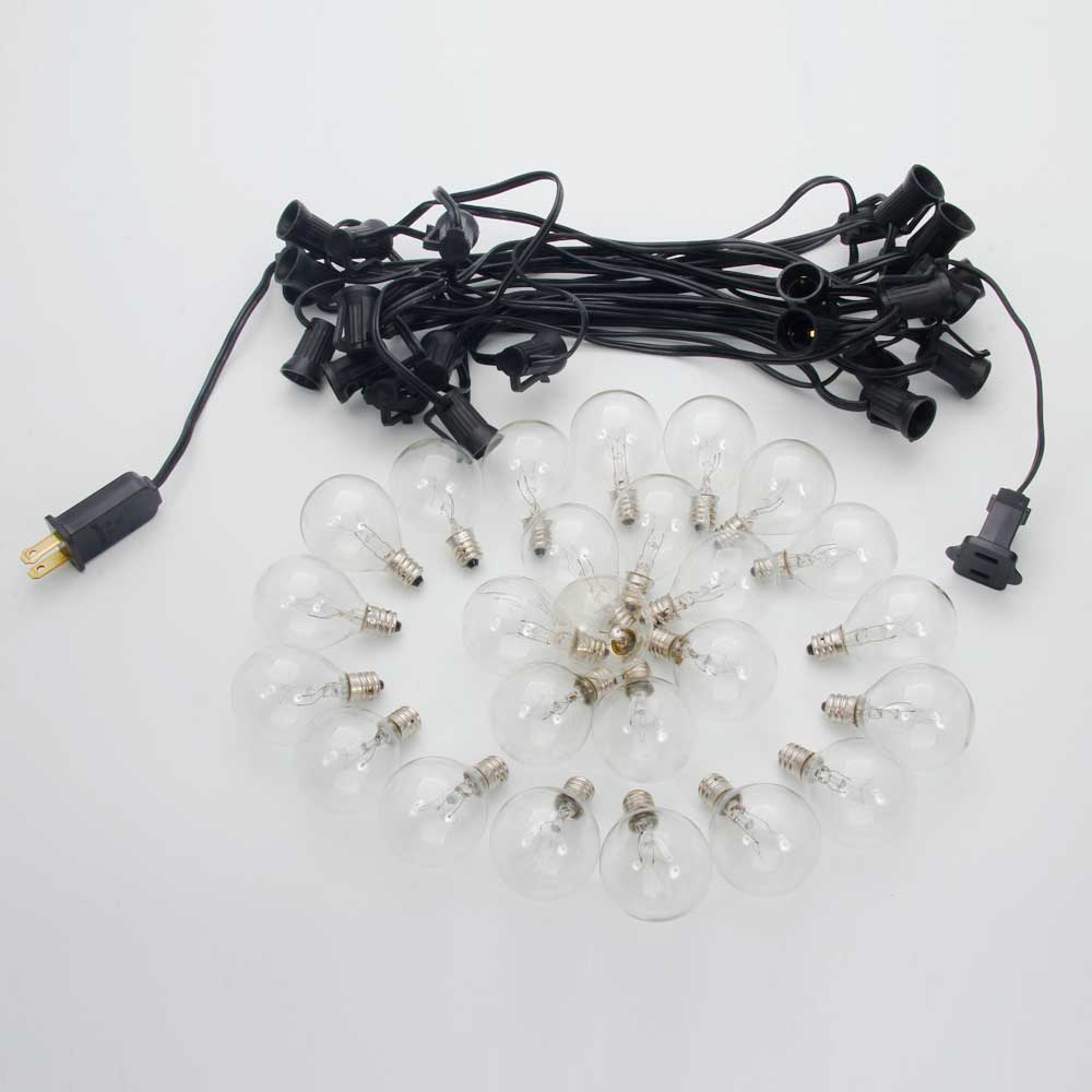 G40 25-LED Ampoule cour extérieure Lampe guirlande lumineuse avec fil de lampe noir transparent et argent
