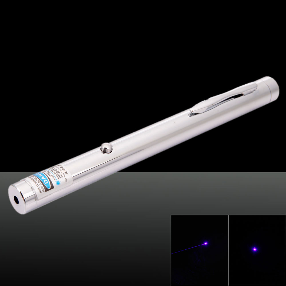 20mw 405nm bleu et violet clair pointeur laser en acier inoxydable style imperméable argent
