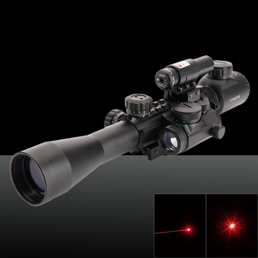 Botones multifuncionales 3 en 1 Alcance del rifle de ampliación 3-9X con mira láser negro