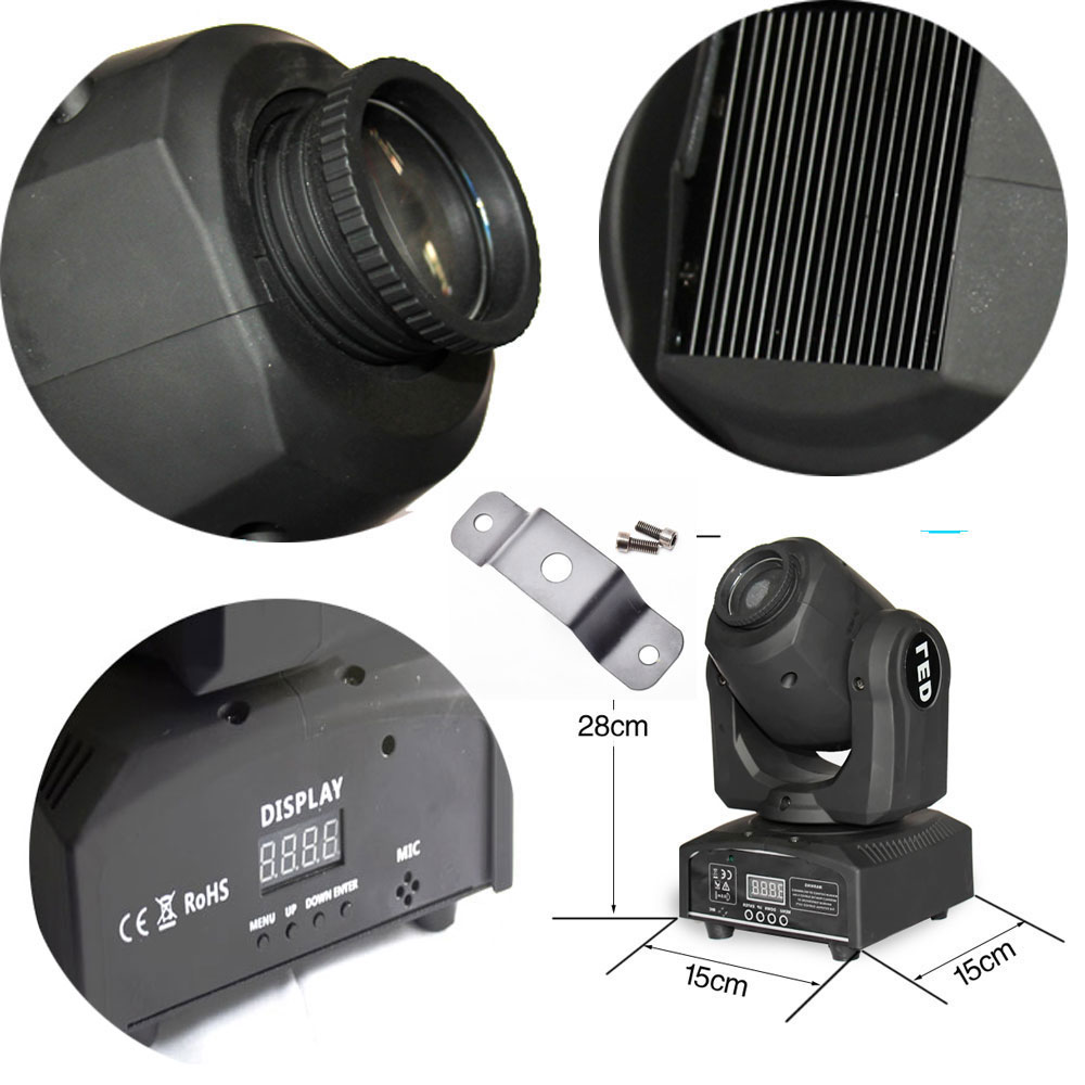 UKing ZQ-B54A 50W 1-LED 8 Efecto de patrón giratorio DMX-512 Control de sonido autopropulsado LED Lámpara de escenario negro