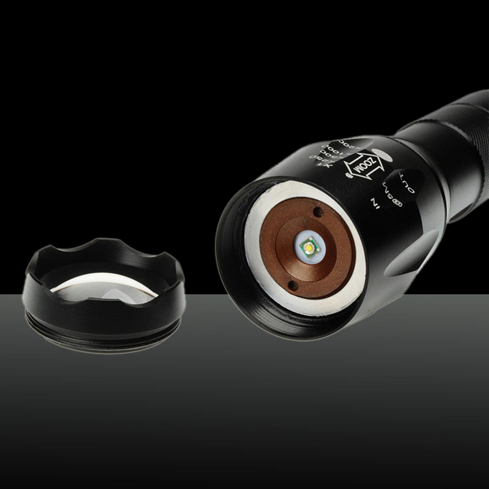 UQing ZQ-G7000A 1000LM Kit de torche pour lampe de poche avec zoom portable avec batterie et chargeur US Plug Black