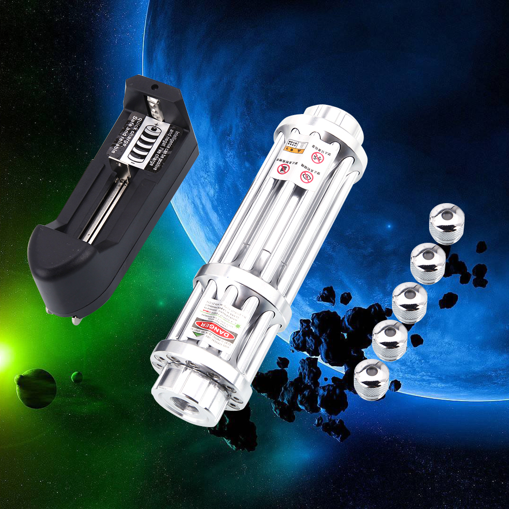 500mW 532nm Penna puntatore laser a luce verde 12 tubo 5 testa argento