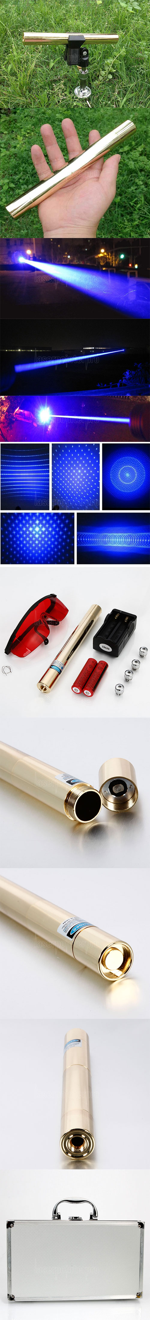 30000mW 450nm 5 en 1 Blue Superhigh Power Laser Pointer Pen Kit Golden