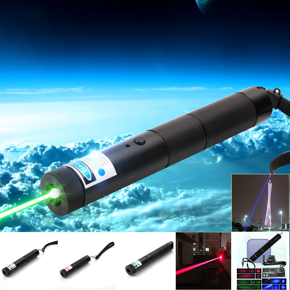 Stylo pointeur laser multifonctionnel 3-en-1 10000mW bleu, vert et rouge avec zoom laser noir