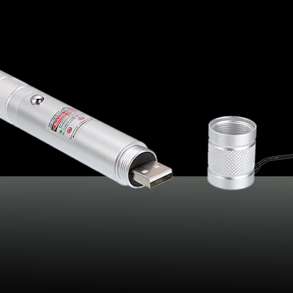 Pointeur laser vert rechargeable 200mW 532nm, argent, point unique